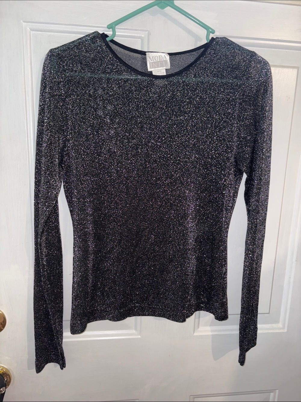 Moda International Black Sparkle Long Sleeve Shimmer Top